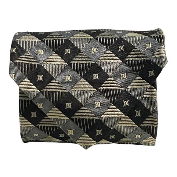 Michael Jacobs Collection Neck Tie Black Gray Geometric Silk USA 62x3.75 Suit - Picture 1 of 9